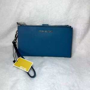 Michael Kors MK Jet Set Travel Double Zip Phone Case Card Holder Wristlet Wallet